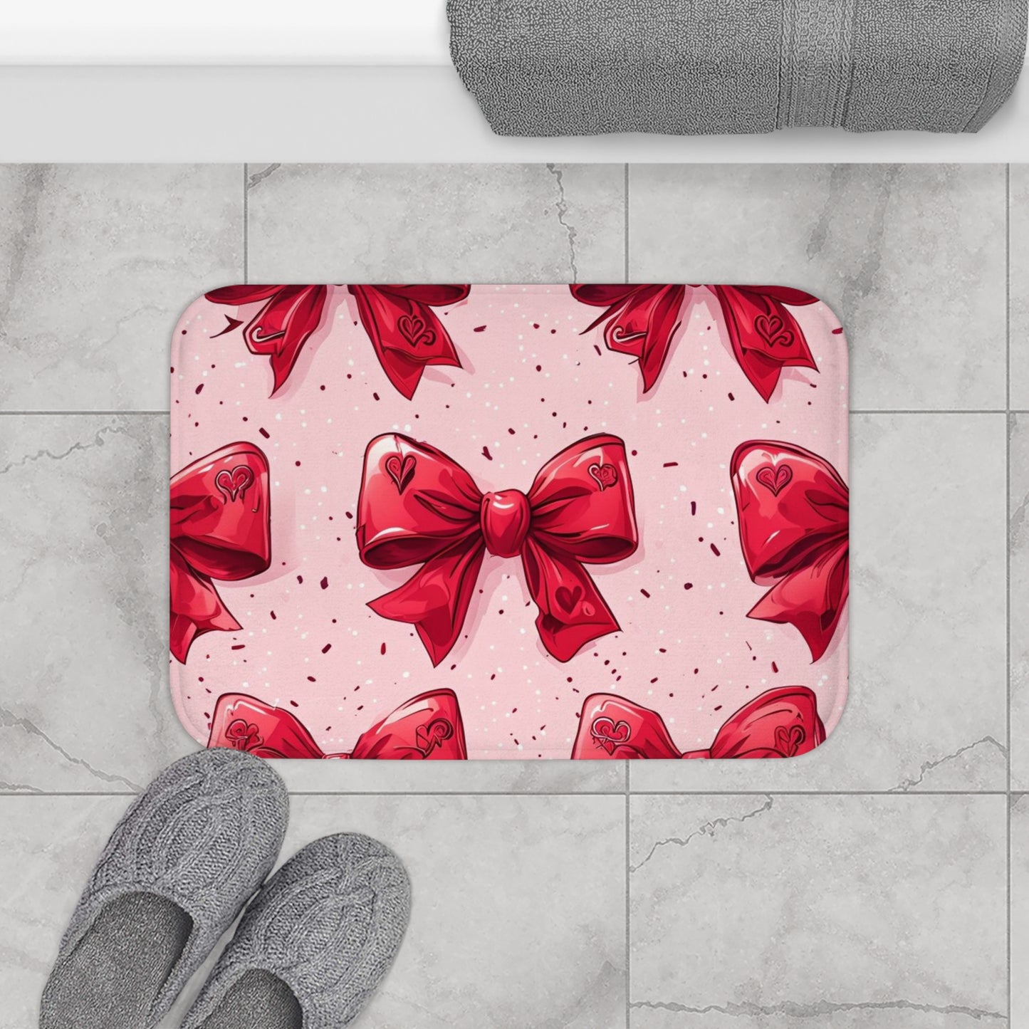 Fun Valentine's Day Bow Themed Bath Mat