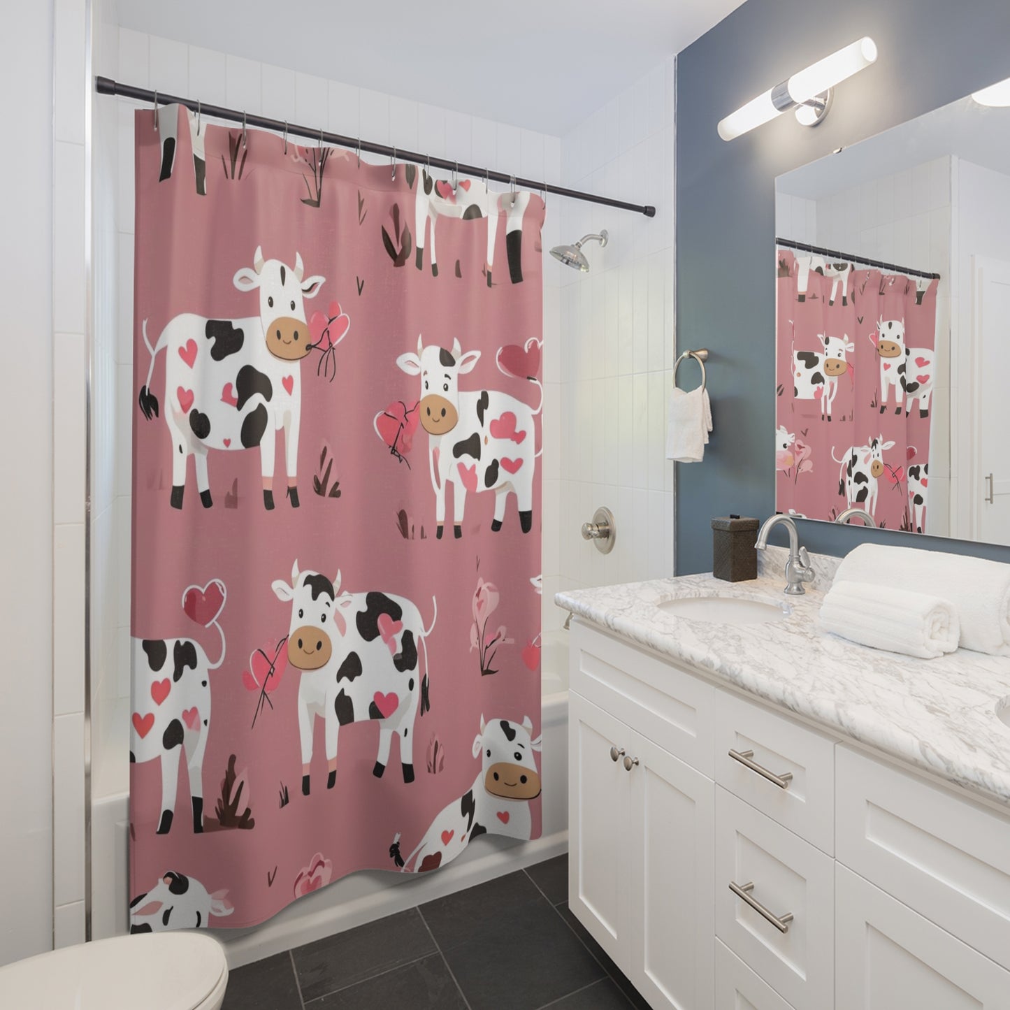 Fun Valentine's Day Cow themed Shower Curtains