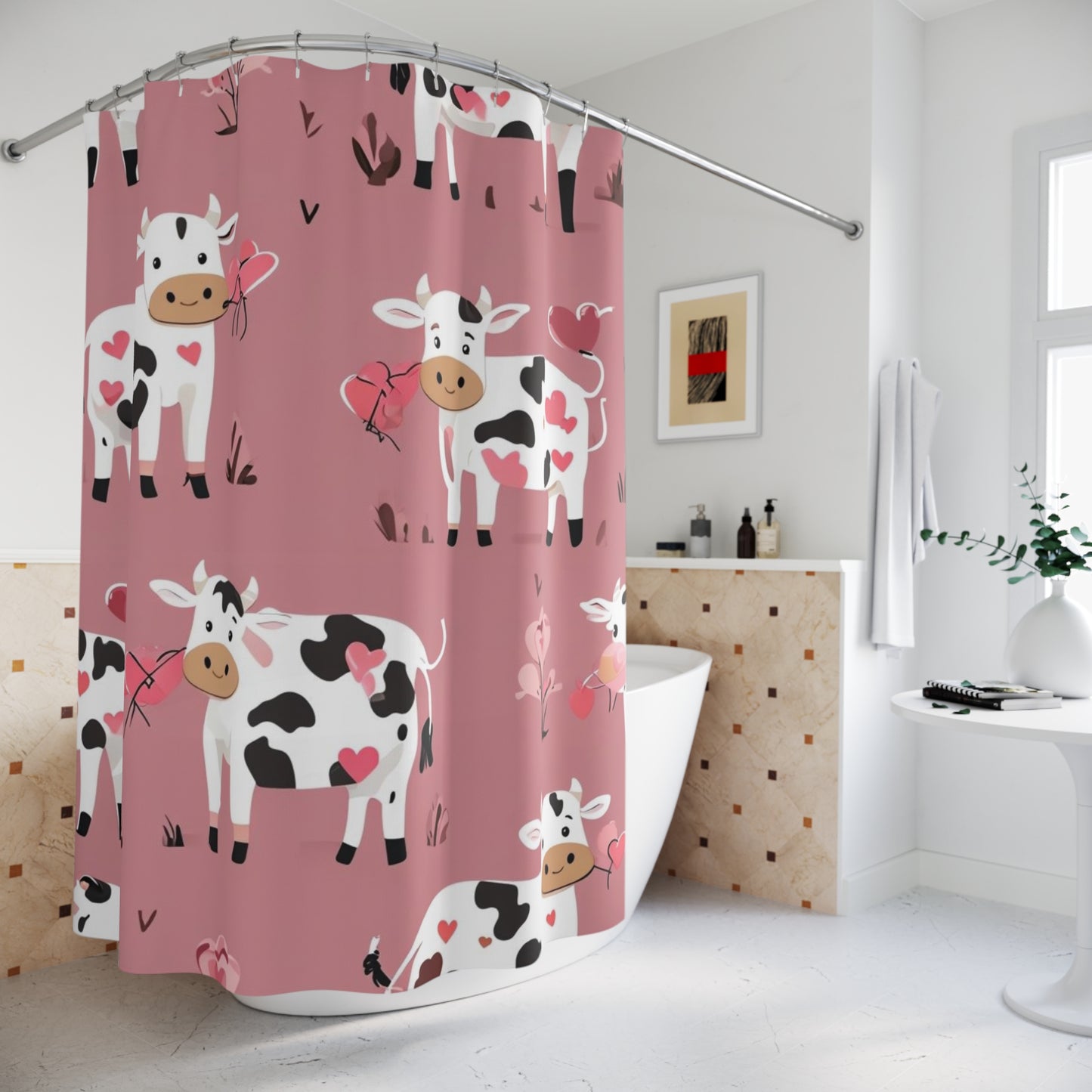 Fun Valentine's Day Cow themed Shower Curtains
